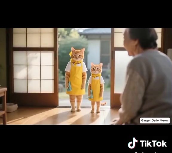 Ginger Kitten and Mama Cat Became Cleaners — Helping a Lonely Grandma Tidy Her Home 🐱🧹 #kitten #gingercat #orangecat #mamacat #catlover