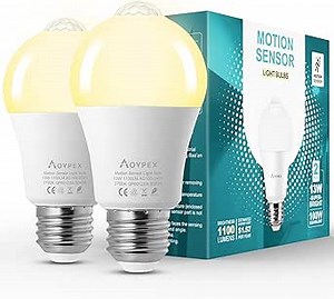 Aovpex Motion Sensor Light Bulbs, 100W Equivalent Motion Activated Security Light Bulb, 2700K Warm White, Dusk to Dawn, E26 A19 LED Bulb, Auto On Off, Indoor Outdoor Lighting, 2 Pack - Amazon.com