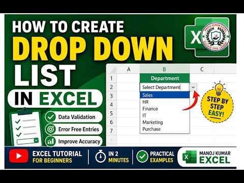 How to Create Drop Down List in Excel | Data Validation Dropdown List | Excel Tutorial #excel
