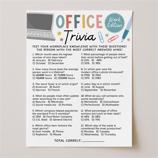 Office Trivia Games, Team Building Games Printable, Office Party Games, Work Party Games, Staff Meeting Game, Digital Download