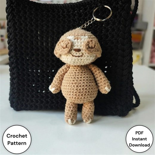 Sloth Keychain Set Tutorial, Easy Crochet Sloth Pattern, Barnaby the Amigurumi Sloth PDF, Crocheted Sloth Plush Pattern for Beginners