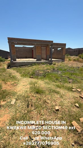 *INCOMPLETE HOUSE FOR SALE IN KWEKWE MBIZO SECTION 19 EXT! 🏠**OPPORTUNITY TO FINISH AND OWN!*This 7-roomed incomplete house is located in the popular Mbizo Section 19 Ext area of Kwekwe. With its potential for completion and expansion, it's perfect for buyers looking to put their own touch on a property.*PROPERTY FEATURES:*- 7 rooms on roof level, awaiting completion- Main bedroom with *en-suite bathroom*- Sitting on a *300 square meters stand*- *Council cession* for secure tenure*PRICE:* $20,0