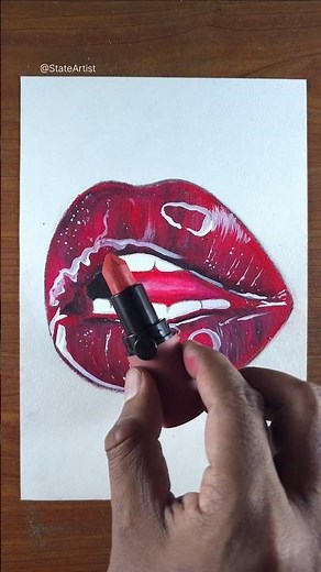 I try to draw lips with lipstick 💄| Realistic lips draw easy | Sugar On My Tongue #art #draw #shorts