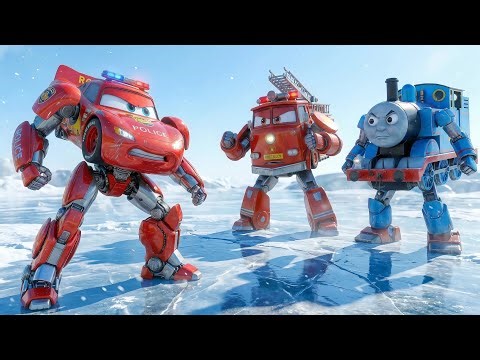 Kitten found lightning McQueen, firetruck and thomas and big monster