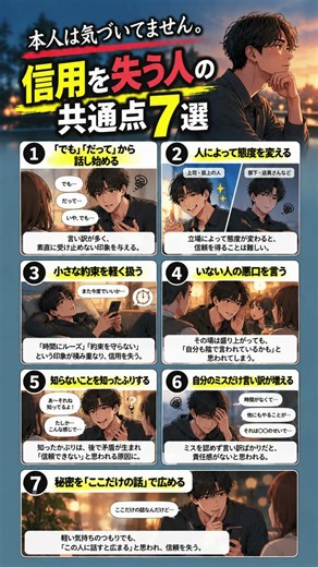 信用を失う人の共通点7選 #人間関係 #心理 #信用 #人間関係の悩み #性格 #習慣 #人生 #考え方 #雑学 #shorts