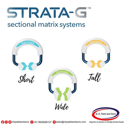The Garrison Dental Strata-G Sectional Matrix System is a comprehensive dental solution designed for Class II composite restorations, focusing on creating tight, anatomical contacts. It is has won many awards and is praised by dental professionals 📍 For Details Visit: https://www.nkpatelandsons.com/products/matrices Ready to give it a try? Call or Message 099300 06127 #garrisondentalsolutions #restorativedentistry | N. K. Patel & Sons