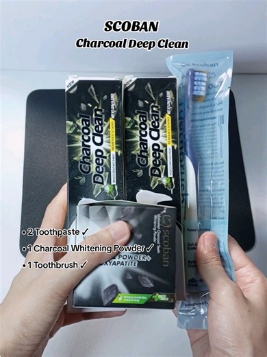 Scoban Charcoal Deep Clean Toothpaste with Toothbrush and Whitening Powder. #scobantoothpaste #scobanwhiteningtootpaste #scobantoothpowder #scobanpurplewhiteningtoothpaste #scobanwhiteningtoothpowder