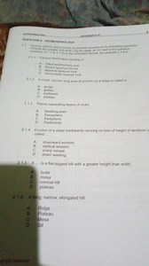 Multiple Choice: Geomorphology (Questions 2.1.1 - 2.1.6)For ea... | Filo