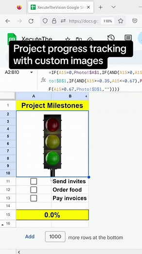 Project progress and milestone tracking with check boxes and custom images as progress moves along. Add images to watch them change or grow as progress happens. I’ve seen people use trees or plants growing images as another way to look at percent to completion. #projectmanagement #googlesheets #excel #googlesheet #googlesheetstips #progress #tracker #learntok #learnontiktok #xecutethevision #bossmoves #bossupyourgame #exceltips #exceltricks