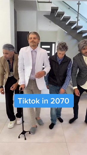 Futuristic TikTok: Elderly Men Dancing in 2070