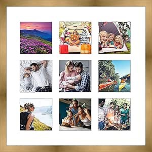 CountryArtHouse Bronze Collage Frame With Mat - 14x14 Solid Wood Frame For Nine 4" x 4" Photos - Gold Matted Instagram 4x4 Collage Photo Frame with Mat with Multi Opening Picture Matte