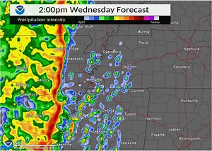 Here is one of the latest high-resolution model (HRRR) runs depicting the line of thunderstorms pushing across the Mid-South today. Stay weather aware! | US National Weather Service Memphis Tennessee