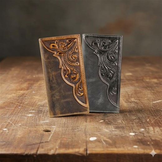 Tooled American Bison Leather Wallet | Western Bifold RFID - Etsy