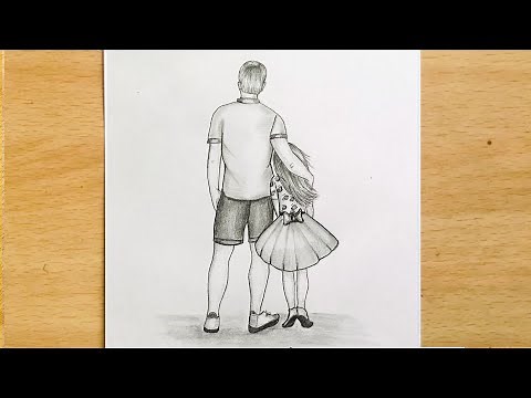 Father's Day Special Drawing || Easy way to Draw Father and Daughter -Step by Step || Pencil Sketch