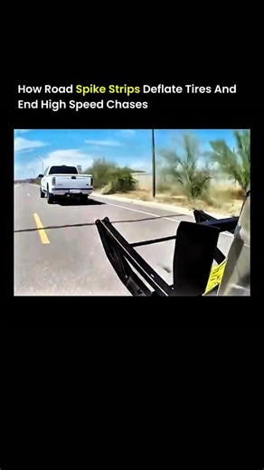 @solved_science on Instagram: "Police use spike strips as a controlled method to stop fleeing vehicles without direct collisions. When a vehicle drives over the strip, hollow spikes puncture the tires and gradually release air, reducing speed while maintaining driver control. This technique is designed to minimize risks to officers, suspects, and other road users, making it one of the safest tools for ending high-speed chases on public roads. #lawenforcement #policetechnology #vehiclesafety #spi