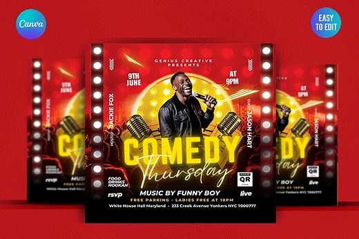 Comedy Show Flyer Template | DIY Canva Design for Standup Comedy & Comedian Events, Premium Show, Comedian. Funny - Etsy