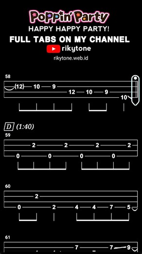 【BASS TAB】POPPIN'PARTY - HAPPY HAPPY PARTY! | WITH PDF FILE #shorts #basstabs #poppinparty
