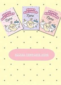 3 Editable Canva “happy Birthday” Chiikawa-style Template | Kawaii Birthday Invitation, Instant Download, Customizable Pastel Party Card - Etsy