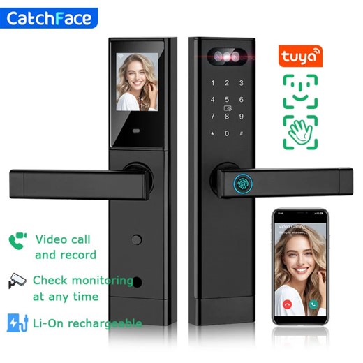 Facial Recognition Video call Automatic Door Lock TUYA Front Door Fingerprint Smart Lock Digit Camera Visible Inner Screen | Lazada PH