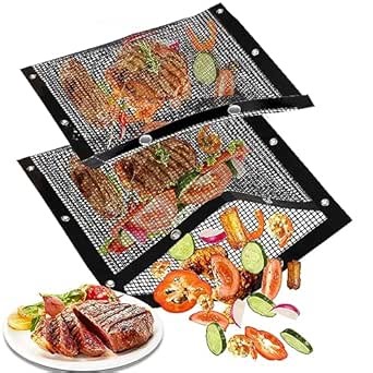 UBeesize Large Grilling Bags for Outdoor Grilling-11.82x10.62 Inch, 2 Pack Reusable Non-Stick BBQ Mesh Grill Bags for Charcoal Gas Electric Grills Toaster Oven and Smokers, BBQ Grill Accessories