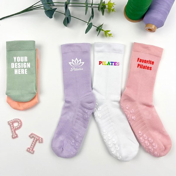 Custom Pilates Socks With Text,logo,sport Slips Socks,women Yoga Trainer Socks,women Sports Gym Socks,personalized Gifts for Pilates Lovers - Etsy