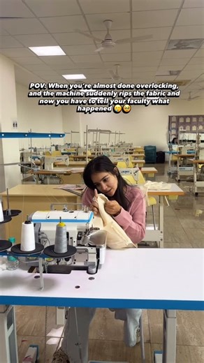 FASHION DESIGN DEPARTMENT on Instagram: "POV: You’ve overlocked the entire garment perfectly, the finishing is almost done, confidence is at its peak and the machine decides to rip the fabric right at the end😭🥲🙂‍↔️ Now you’re standing there mentally panicking, physically calm, and preparing a very respectful explanation for faculty🥹🧵 Fashion design doesn’t just teach construction it teaches patience, problem solving, and how to stay composed in chaos. Curated By :- @rupalirathii {Muj, fashi