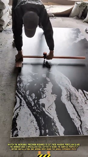 Manual Large Format Tile Cutting Process for Precise Installation