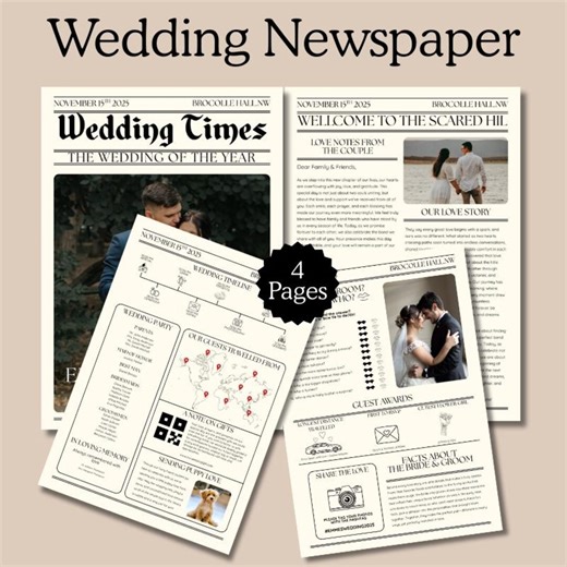Editable Canva Wedding Newspaper Template, 4 Page Wedding Newsletter Program, Printable Reception Newspaper, Instant Download - Etsy Canada