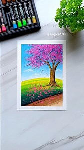 🌸 Easy Pink Blossom Tree Drawing | Oil Pastels #shorts