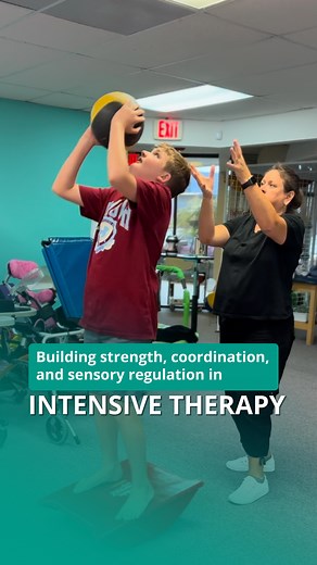 Ability Plus Therapy on Instagram: "Strength, coordination, and sensory fun during Jake’s three-week Intensive Occupational Therapy session! Tally packed tons of activities designed to help him reach his goals! Here’s a look at some of Jake’s exercises: 💪 Bean bag toss – While on the Galileo, he boosted hand-eye coordination, peripheral vision, and bilateral skills for catching and throwing. 🔴 Giant exercise ball work – From pushing to rolling, we’re working on graded arm control, balance, and