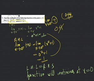 Test the continuity of the following function at the point x=0 ... | Filo