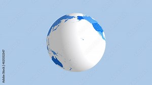 3D glossy Planet Earth Rotation Animation. World map with borders of all countries. Map of United States. Map of Australian States. Seamless Loop video. 4K.