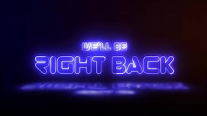 Be Right Back blue neon sign glowing animation looping with reflection on dark background