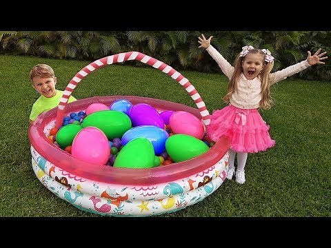 Roma & Diana Pretend Playing with Giant Surprise Eggs