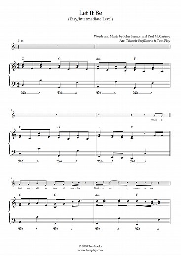 Let it Be (Easy/Intermediate Level, Solo Piano) (The Beatles) - Piano Sheet Music