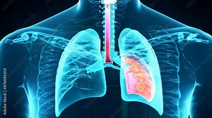 Human body x-ray showing chest anatomy, bone structure, and lung health