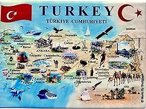 Turkey Graphic Map and Attractions Souvenir Fridge Magnet 2.5" X 3.5"