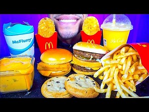 ASMR MCDONALDS WITH CHEESE SAUCE MUKBANG JERRY OREO MCFLURRY BIG MAC HASH BROWNS BIG BITES NO TALK