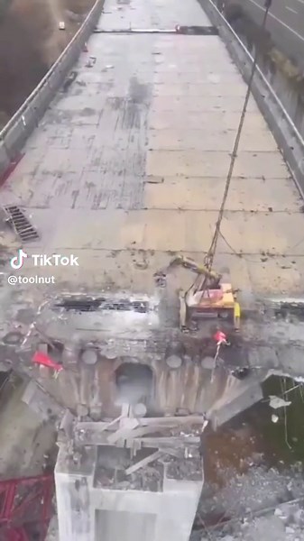 Bridge Demo With Remote Breaker Tethered To A Crane😬 . #toolnut #demo #demolition #excavator #breaker #breakinghammer #jackhammer
