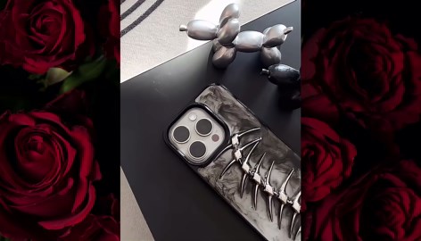 Korean Original Phone Case, Gothic Fishbone, Trendy Niche Design, Elegant Art Style (Black Transparent, iPhone 15)