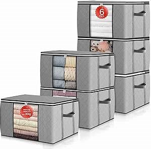90L Large Capacity Foldable Storage Box with Reinforced Handles, Heavy-Duty Moving Bins, Transparent Window for Clothes, Quilt, Toys, Ideal for Home Organization and Moving (Grey, 6 Pack)