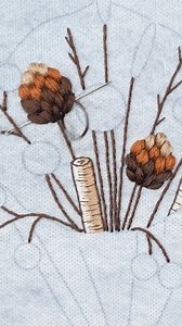 House of Nina Anne • Art & Embroidery on Instagram: "Simple and lovely Pine Cone Embroidery with Raised Satin Stitch ❤️ #embroidery #pinecone #satinstitch #embroiderytutorials #winterwonderland #threadart"