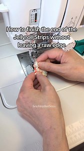 The last thing you need is a raw edge on the start or end of your Jellyroll Rug. Over time the fabric will fray and the wadding/batting will be exposed. I start my strips the exact same way I finish them. Now all the strips are sewn I can finally start the rug!! #jellyrollrug #sewingtiktok #SewHeatherSews #sewing #jellyroll | Sew Heather Sews