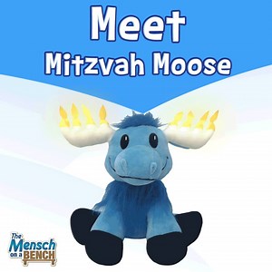 Bring home the newest Mensch Pet, Mitzvah Moose! Complete with light-up menorah antlers and a storybook, this Moose teaches kids the importance of helping others. Order yours today at themenschonabench.com | The Mensch on a Bench