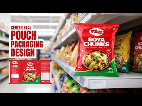 Soya Chunks Center Seal Pouch Packaging Design in illustrator