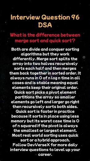 Interview Question 96 | DSA | Merge Sort vs Quick Sort Finally Explained Simply! 🔀