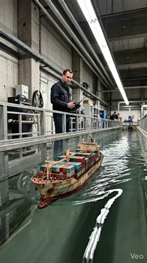 Tiny RC Container Ship Precision Test in a Real Ship Tank 🚢🎯