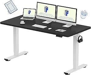 FLEXISPOT EN1 One-Piece Standing Desk with 1-Inch Thick Seamless Desktop, 60"x24" Electric Height Adjustable Desk for Home Office, Multi-Monitor Setups & Easy Assembly, Black