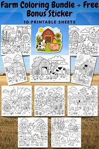 Farm Life Coloring Pages Bundle, 10 Printable Kids Farm Animals Coloring Sheets, Barnyard, Cow, Pig, Horse, PDF Download With Free Sticker - Etsy
