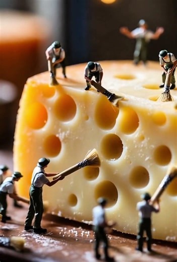 Tiny Workers on Cheese 🧀 #miniature #tinyworld #miniatureart #cheese #shorts